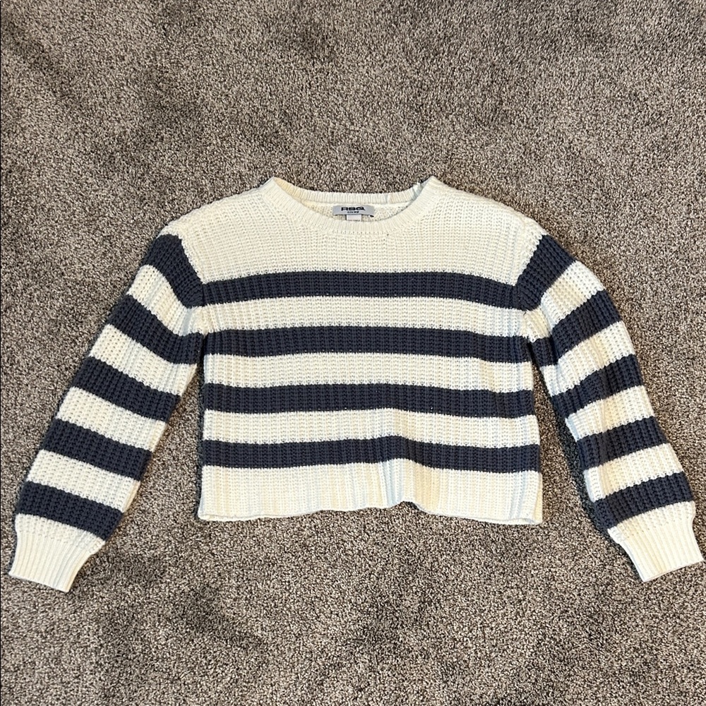 RSQ Striped Cropped Crewneck Sweater - Navy & Cream